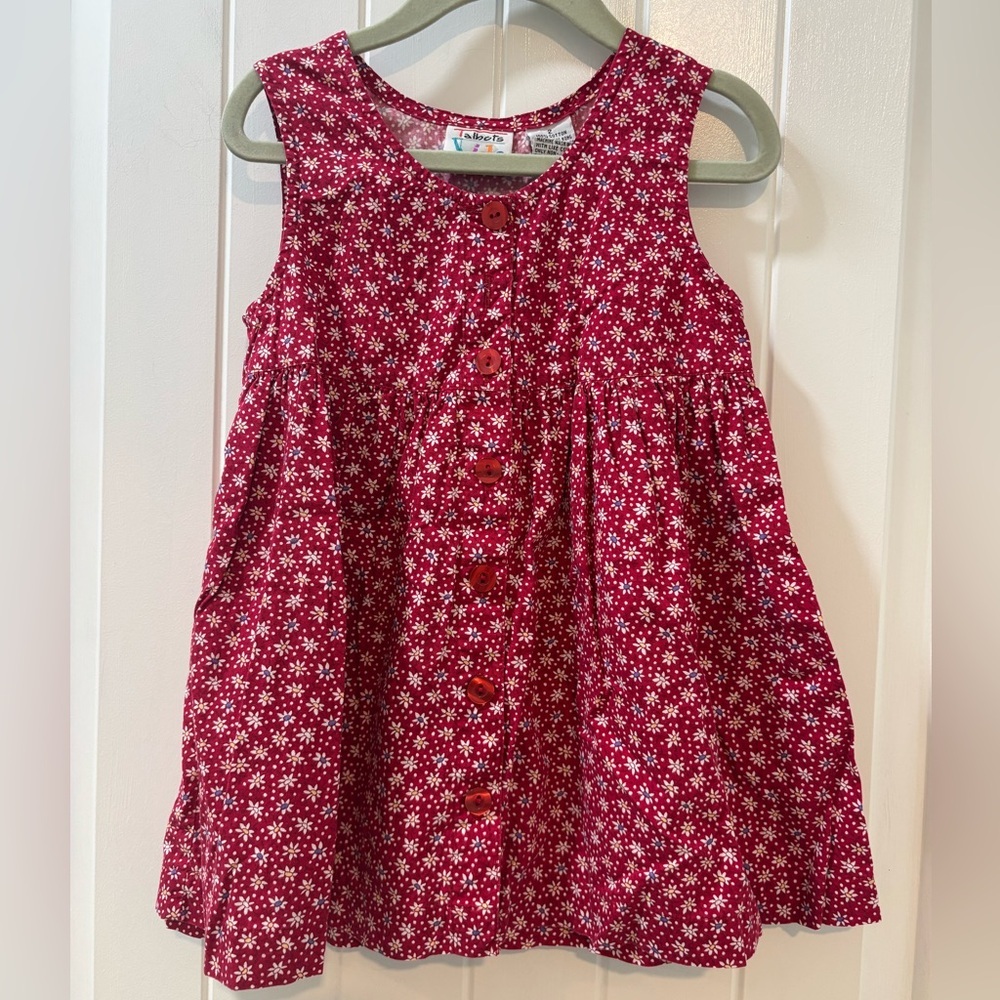 Talbots Kids Floral Print Dress Size 2T Red Vintage 90s